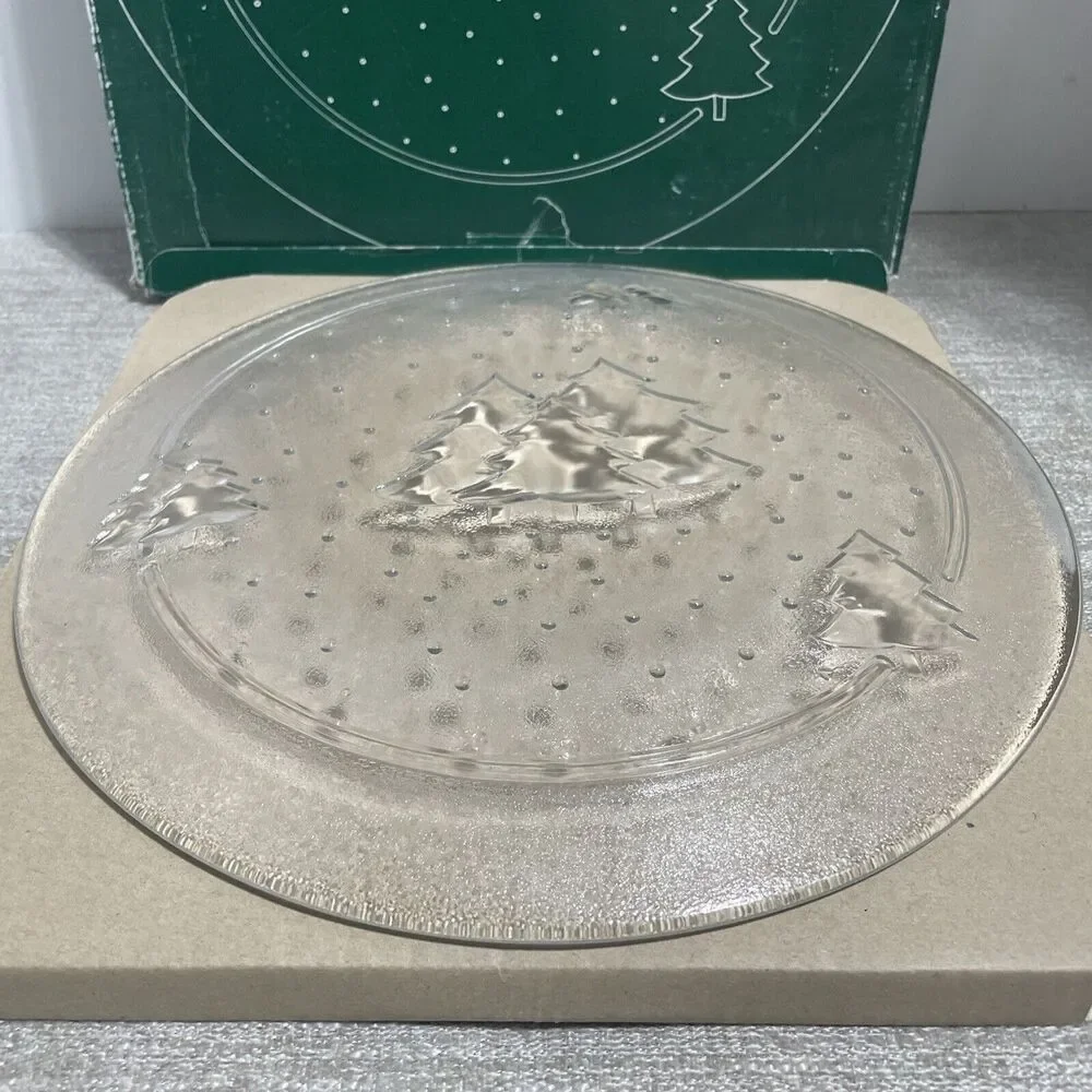 Vintage Christmas Serving Platter Plate Italian Crystal Christmas Tree with Box